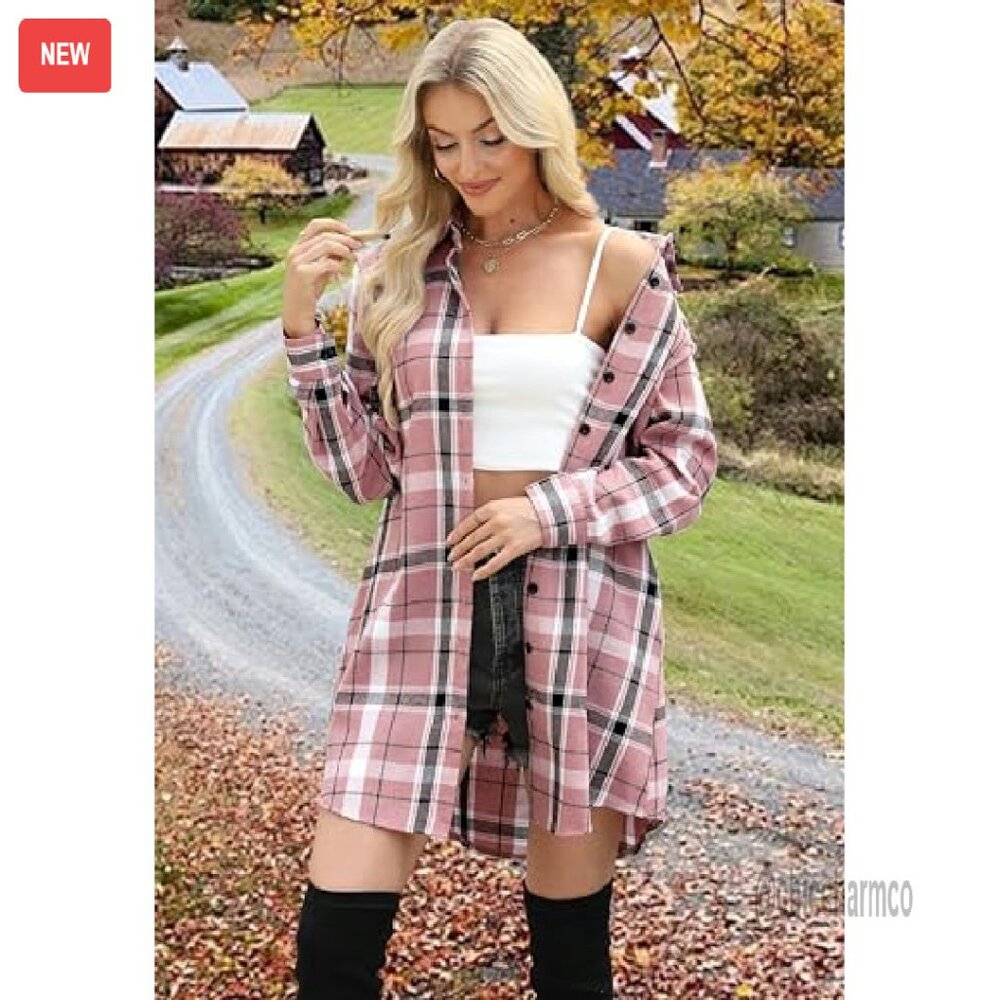 Lightweight Flannel Shacket Button Down Long Slee… - image 3